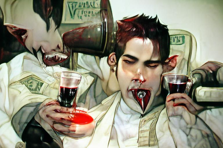 Vampire Drinking Blood in Rockwell Style