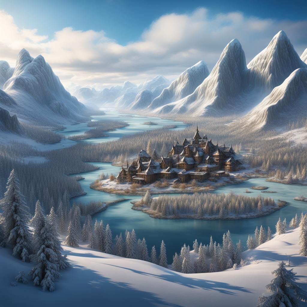 Tundra Cityscape with Migrating Animals in 4K