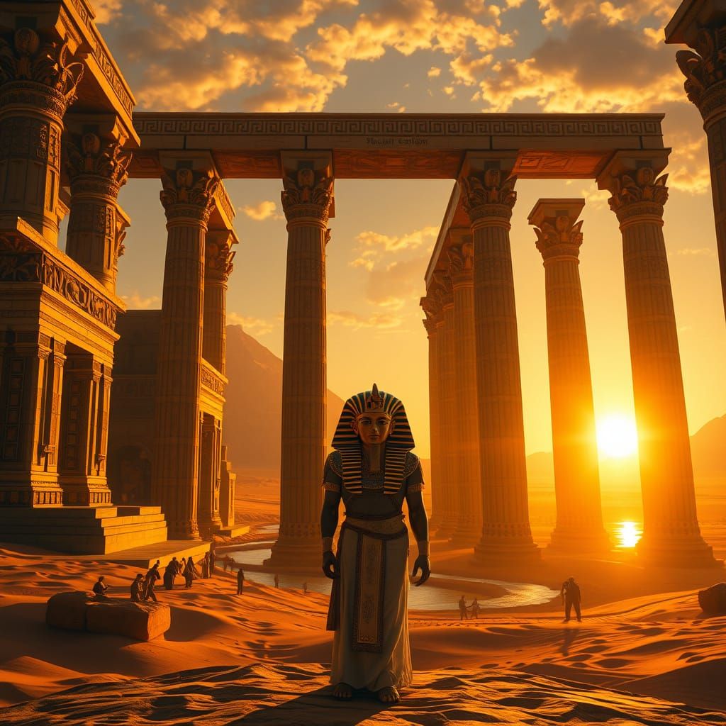 Ancient Egyptian Pharaoh at Sunset