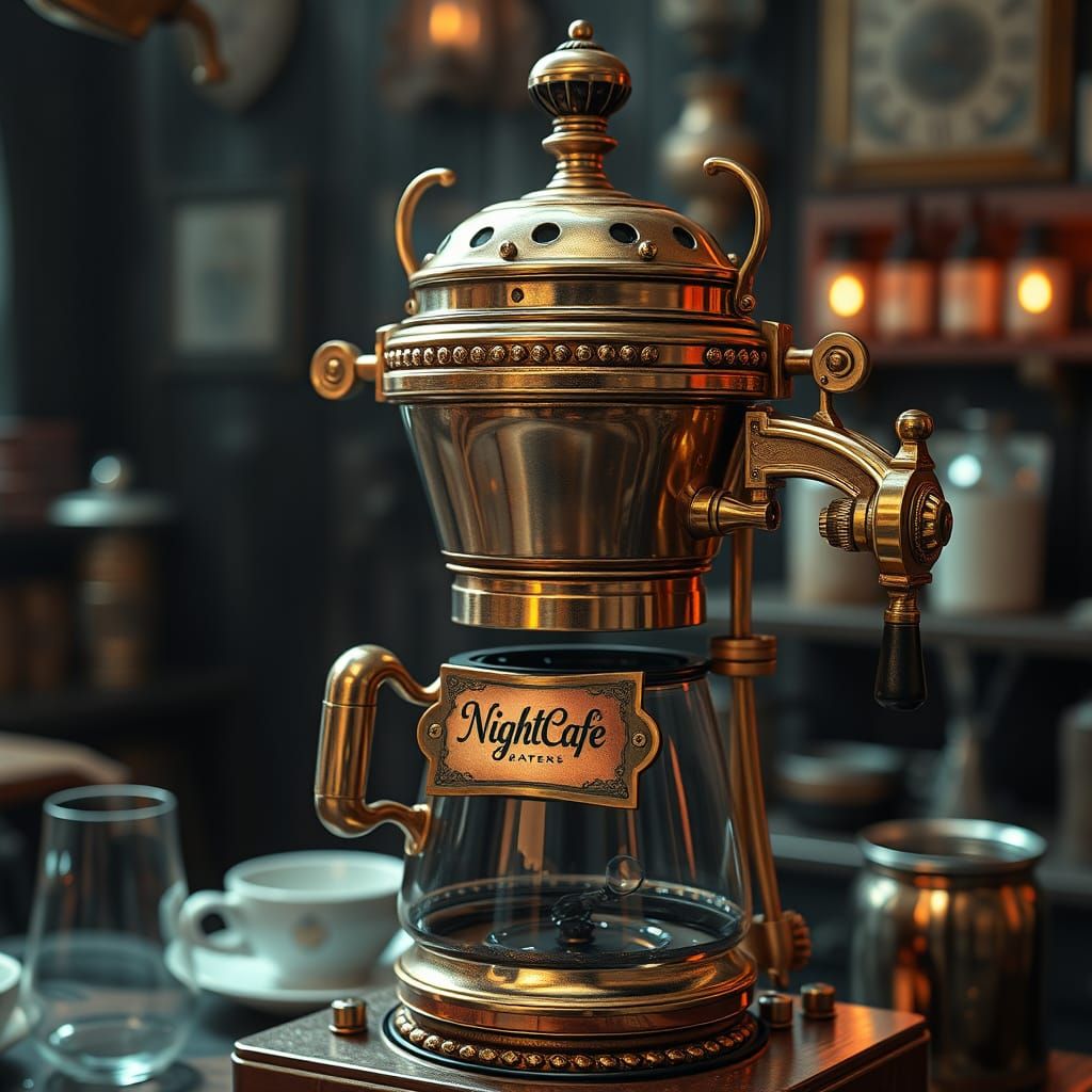 Steampunk Brass Coffee Maker by NightCafe