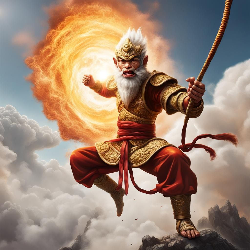 Sun Wukong in Battle on Nimbus Cloud