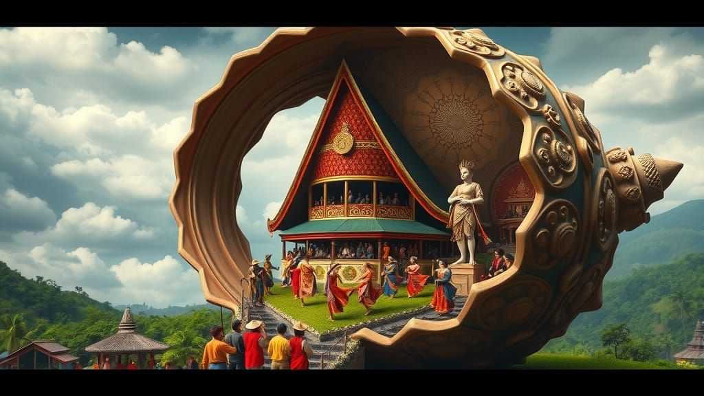 Toraja Festival Inside Ornate Shell, Batik Art Style