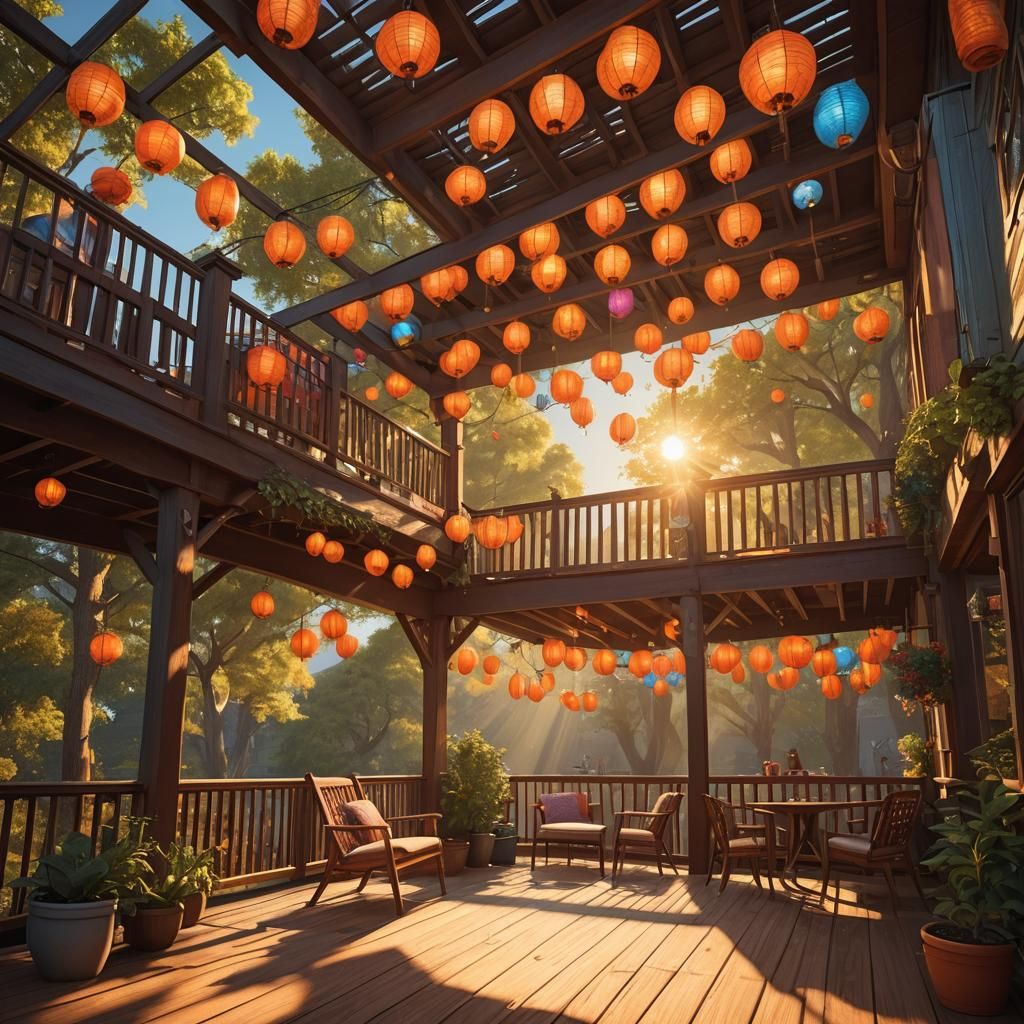 Colorful Sun Shades on Back Deck, Digital Matte Painting