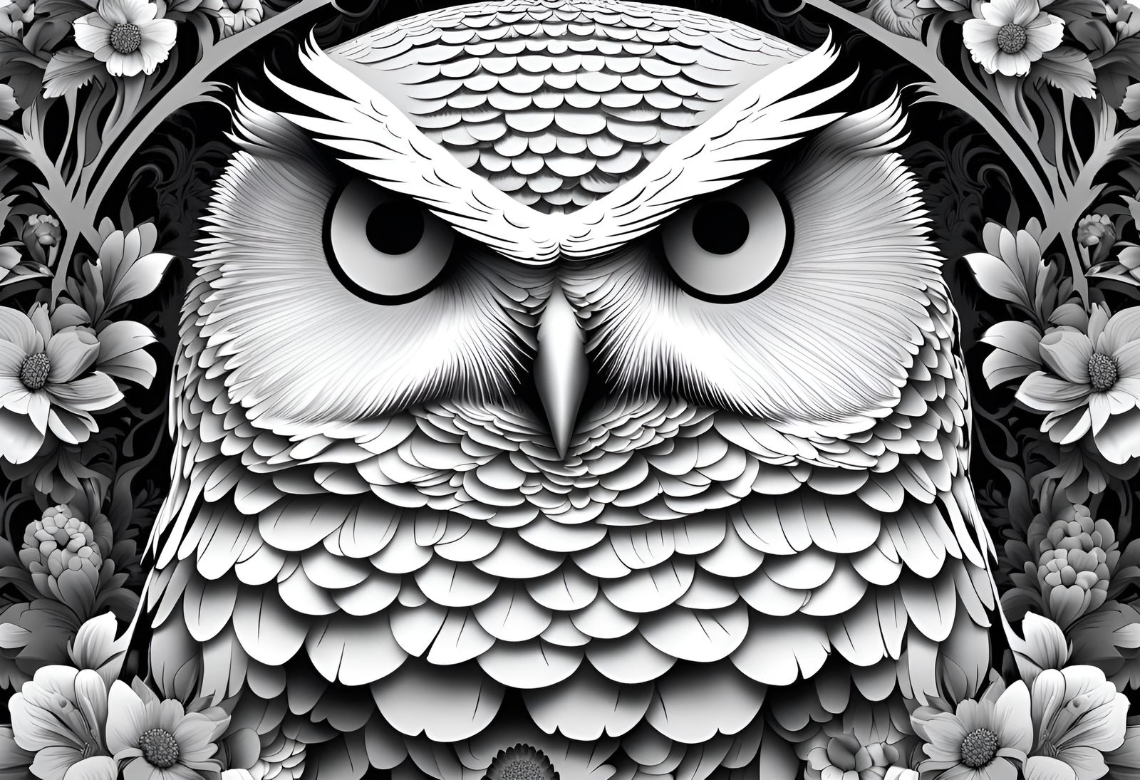 Hyperdetailed Snowy Owl Portrait in Flowers