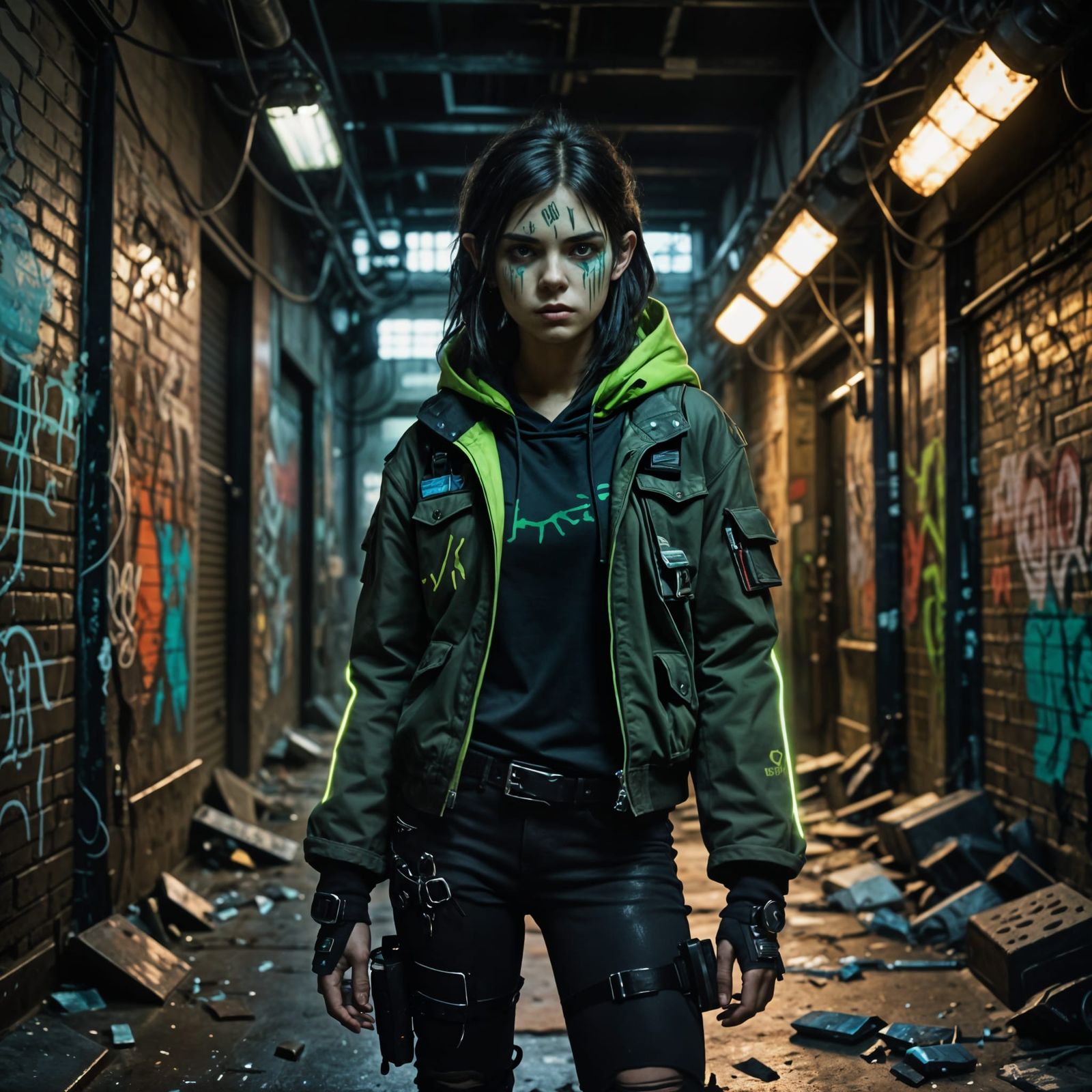 Cyberpunk Ork Girl in Gritty Alley