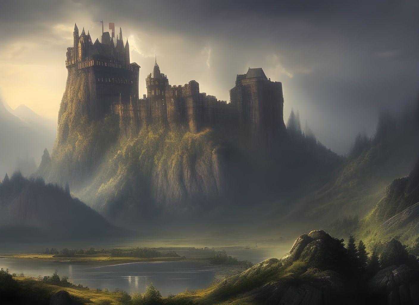 Majestic Mountain Keep in Dramatic Light