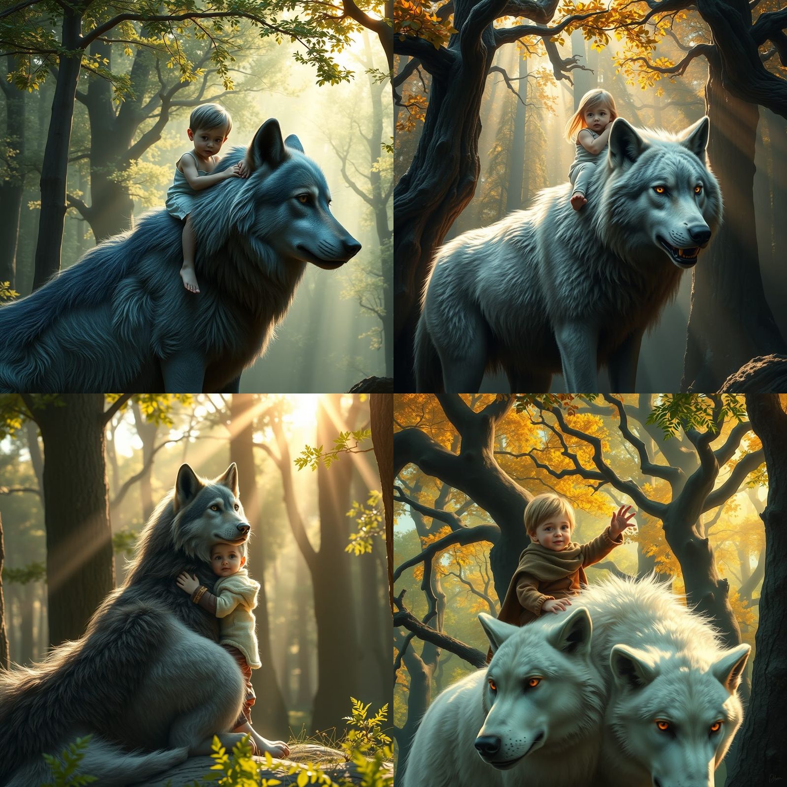 Child and Majestic Wolf in Forest Concept Art