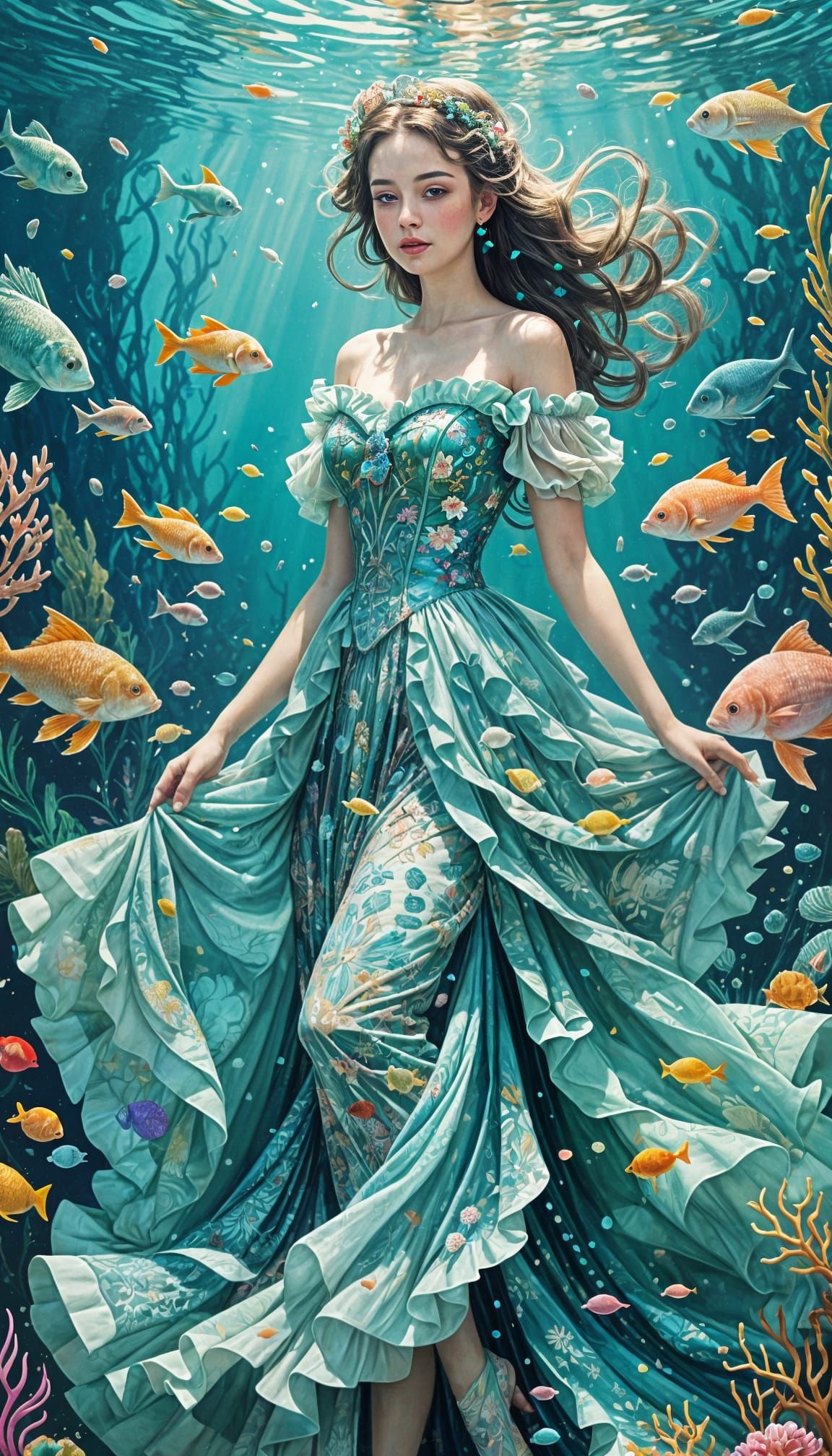 Glamorous Underwater Goddess in Whimsical Double Exposure