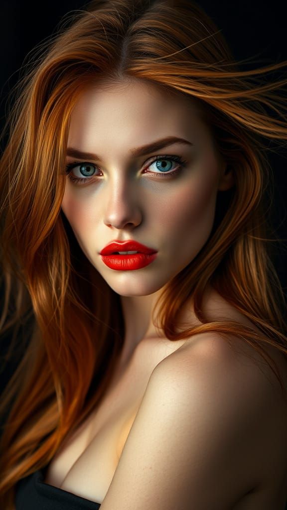 Hyperrealistic Portrait of Woman with Auburn Hair