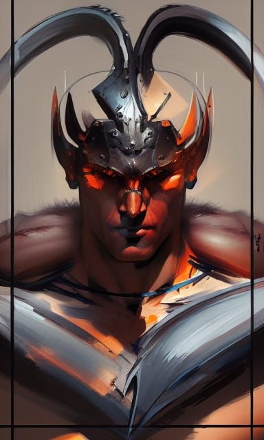 Warrior Devil Portrait with Golden Heart