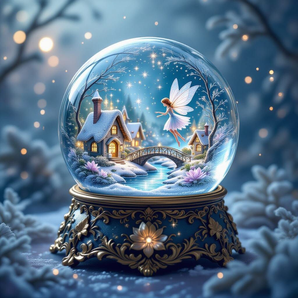 Magical Fairy World Snow Globe on Ornate Base