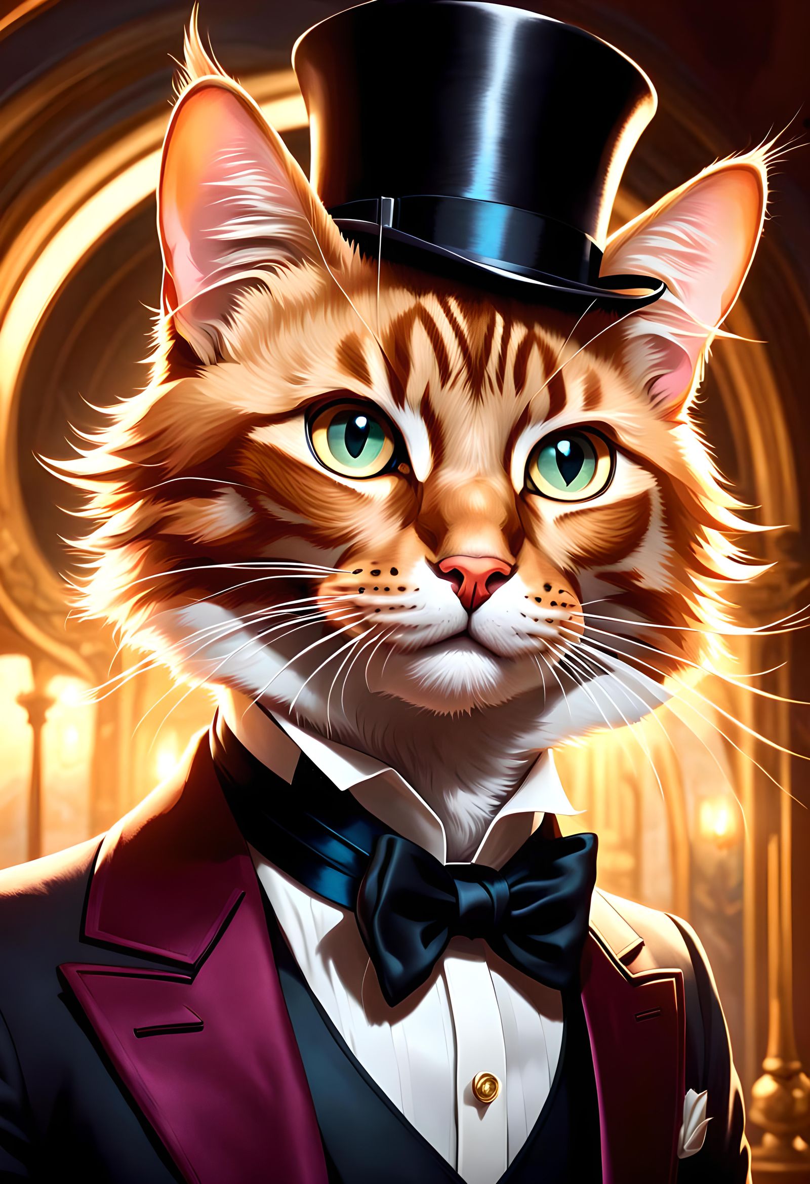 Anthropomorphic cat wearing a tuxedo