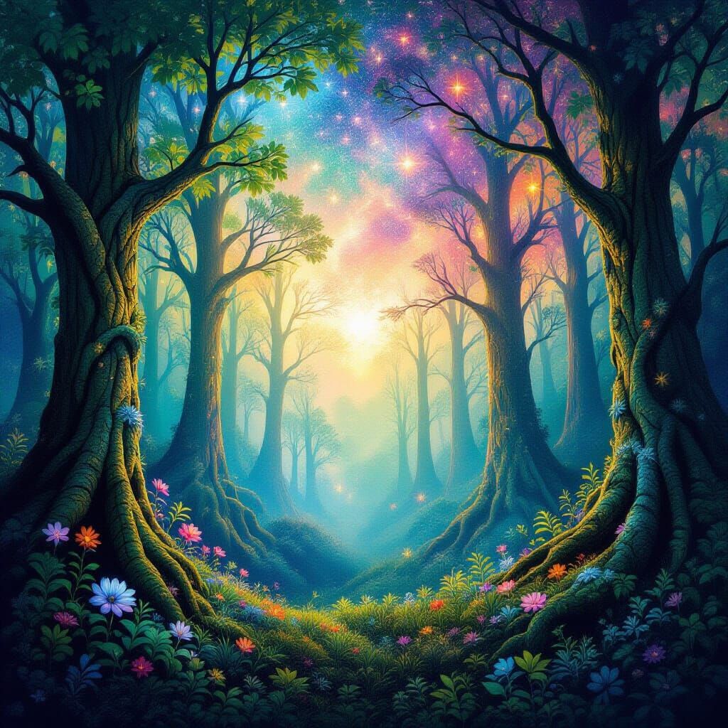 Astral Cosmic Fantasy Forest Illustration
