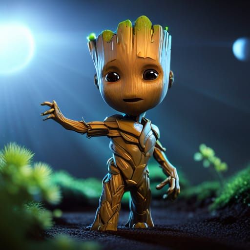 Chibified Baby Groot with Mech Details