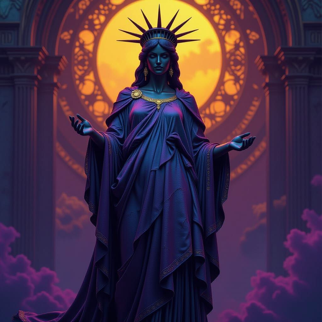 Dark Fantasy Lady Liberty in Mystical Atmosphere