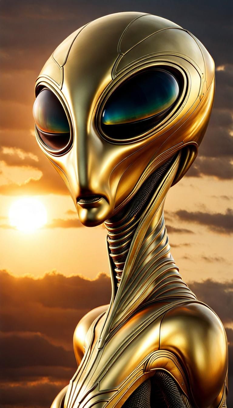 Beautiful Alien: Photorealistic Golden Hour Portrait