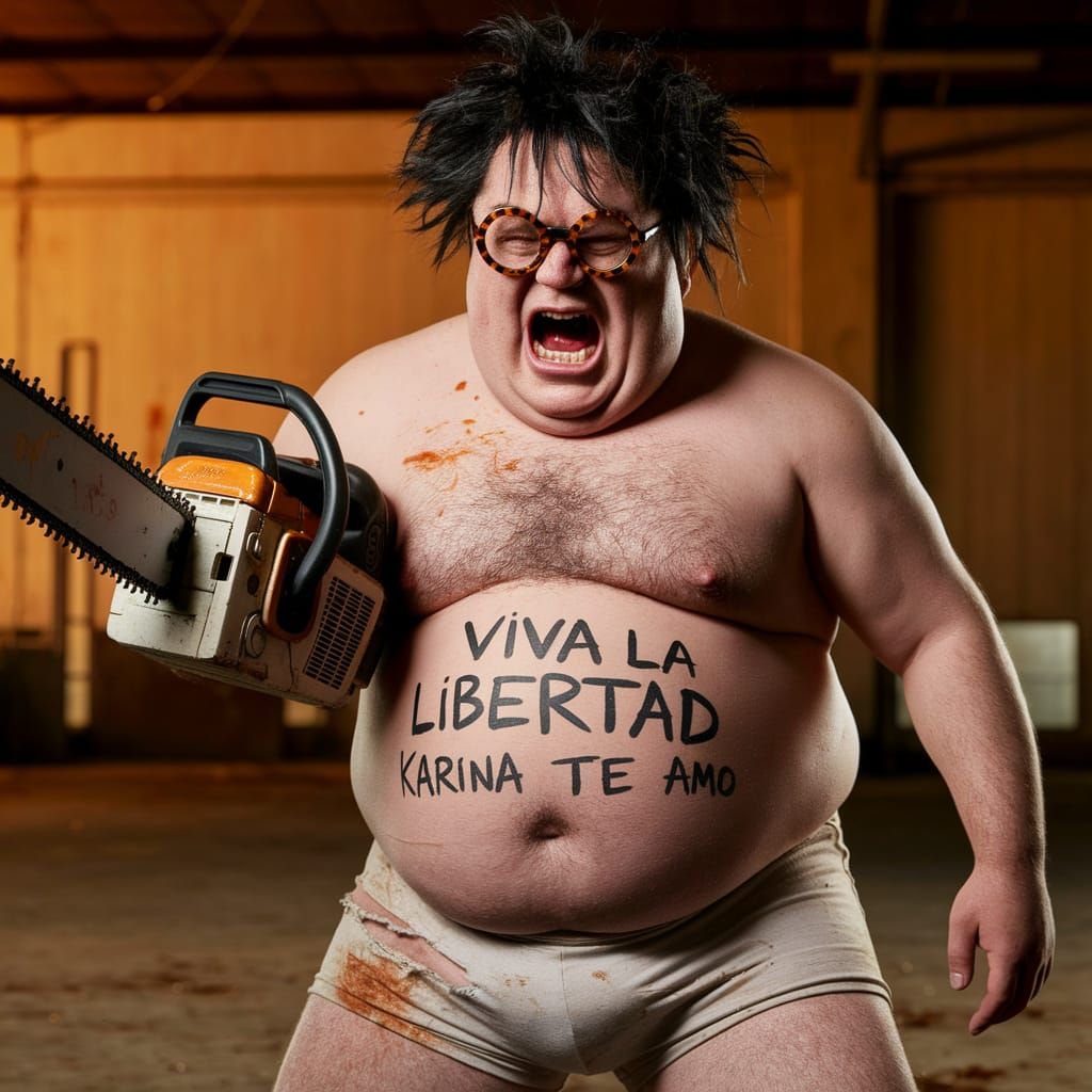 Unsettling Portrait of a Wild Man in Chainsaw Frenzy