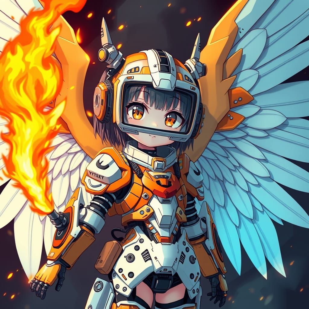 Anime Cyborg Girl in Armor with Wings