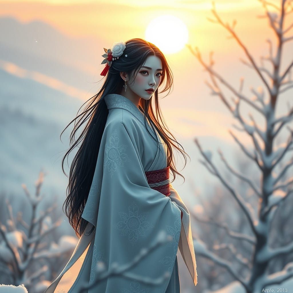 Ethereal Yuki-onna Goddess in Japanese Mythology