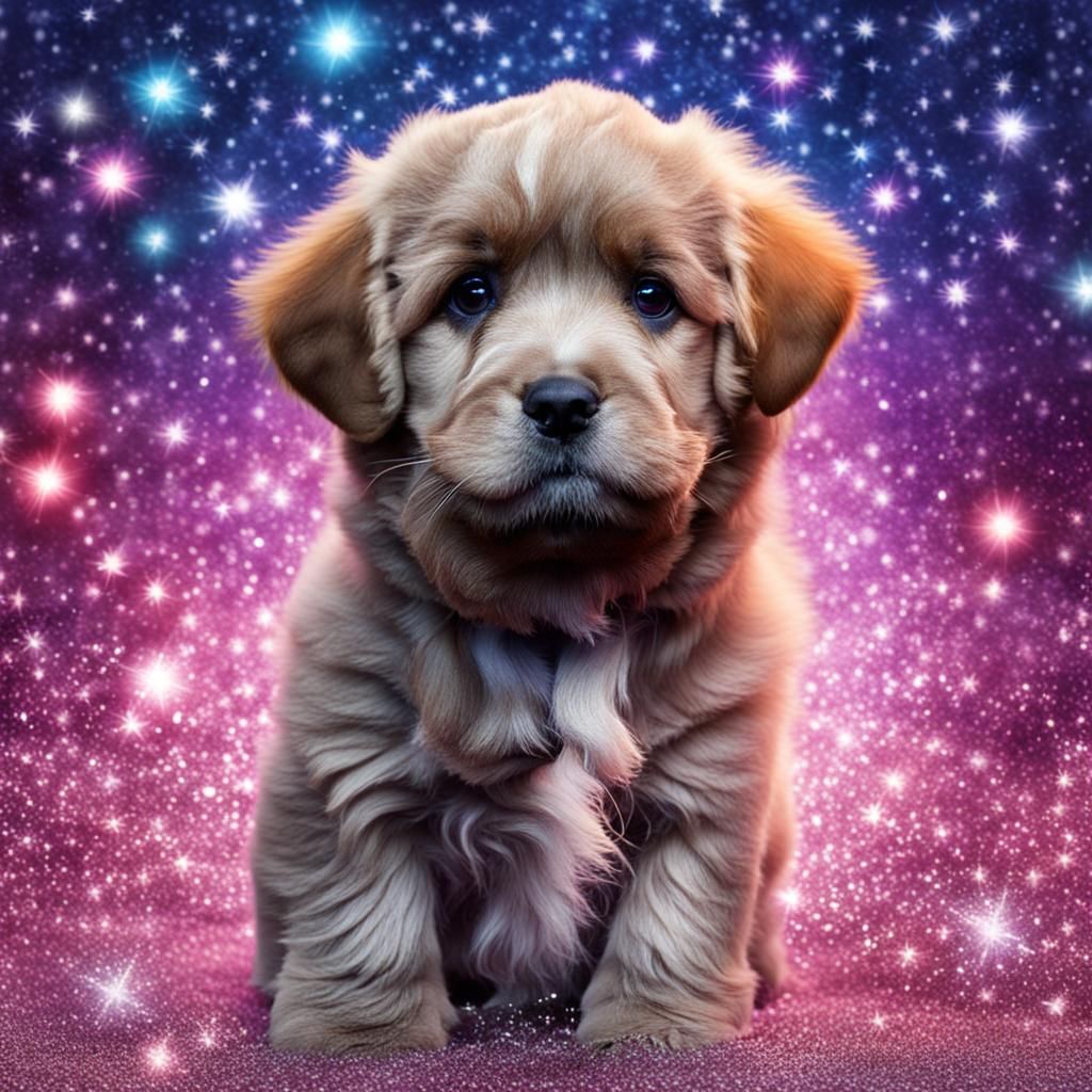 Puppy with Sparkly Background