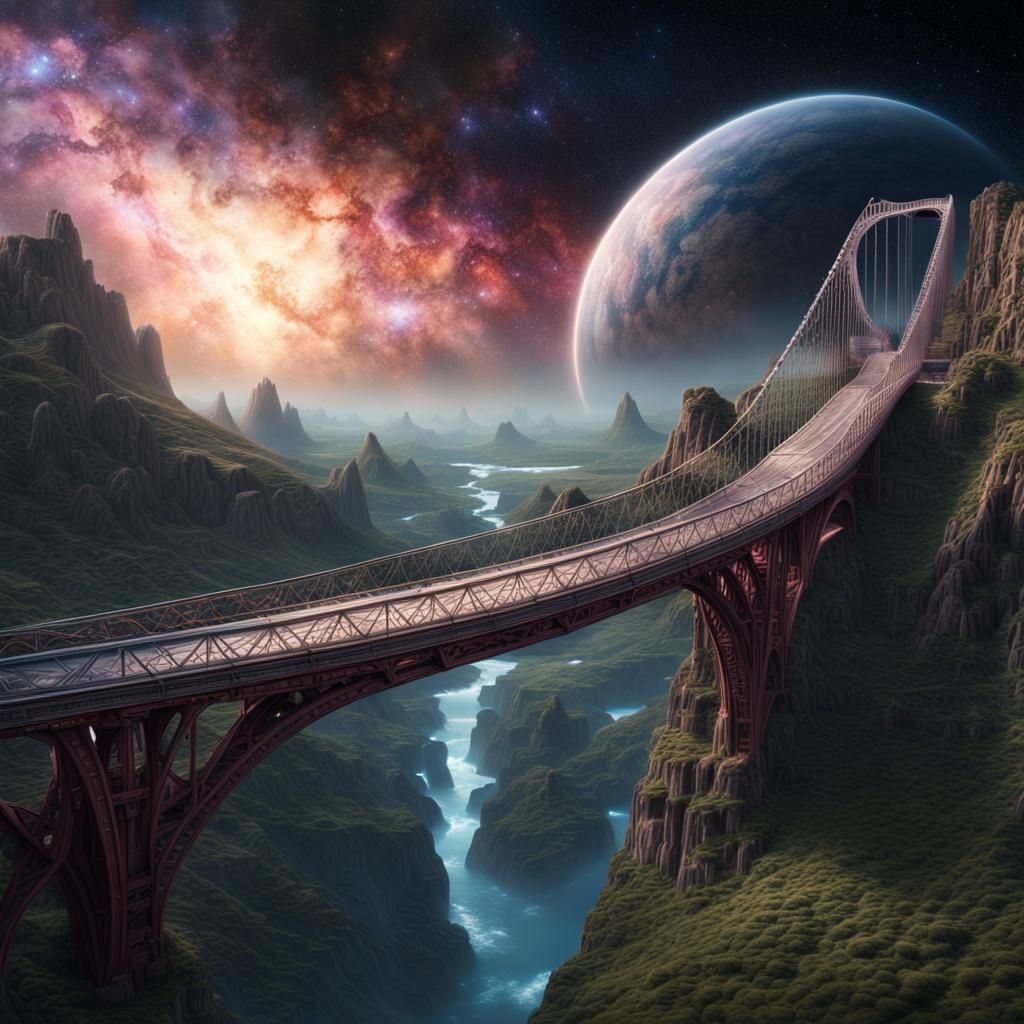 Hyperrealistic Galactic Bridge in Digital Matte Painting