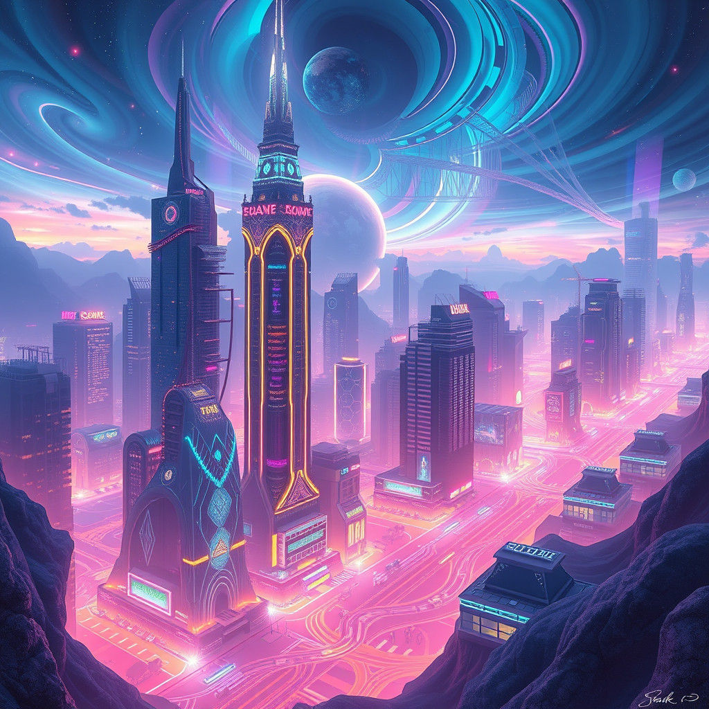 Ethereal Glowing Cityscape in Futuristic Style