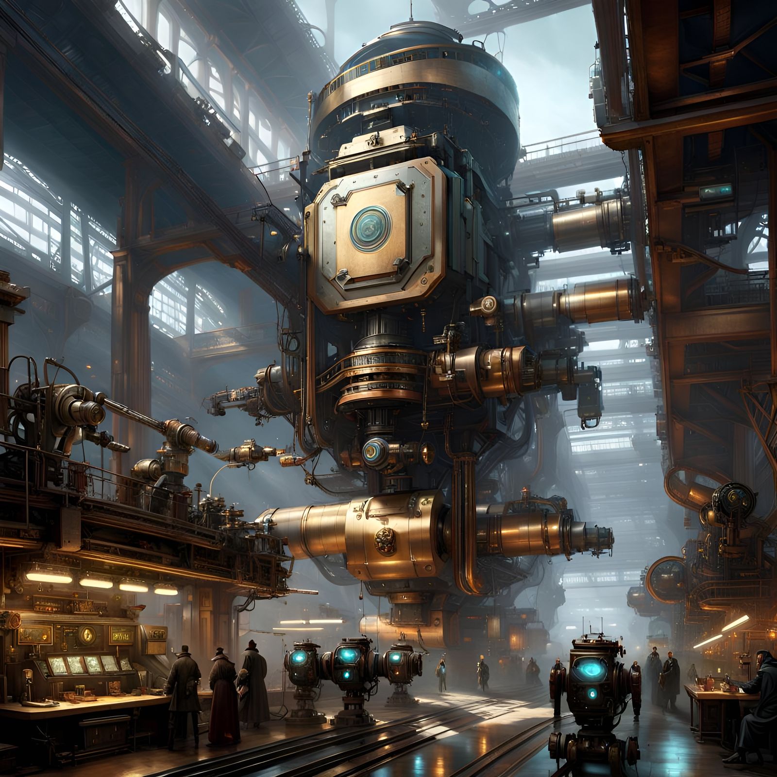 Cyberpunk Steampunk Robotic Assembly Line