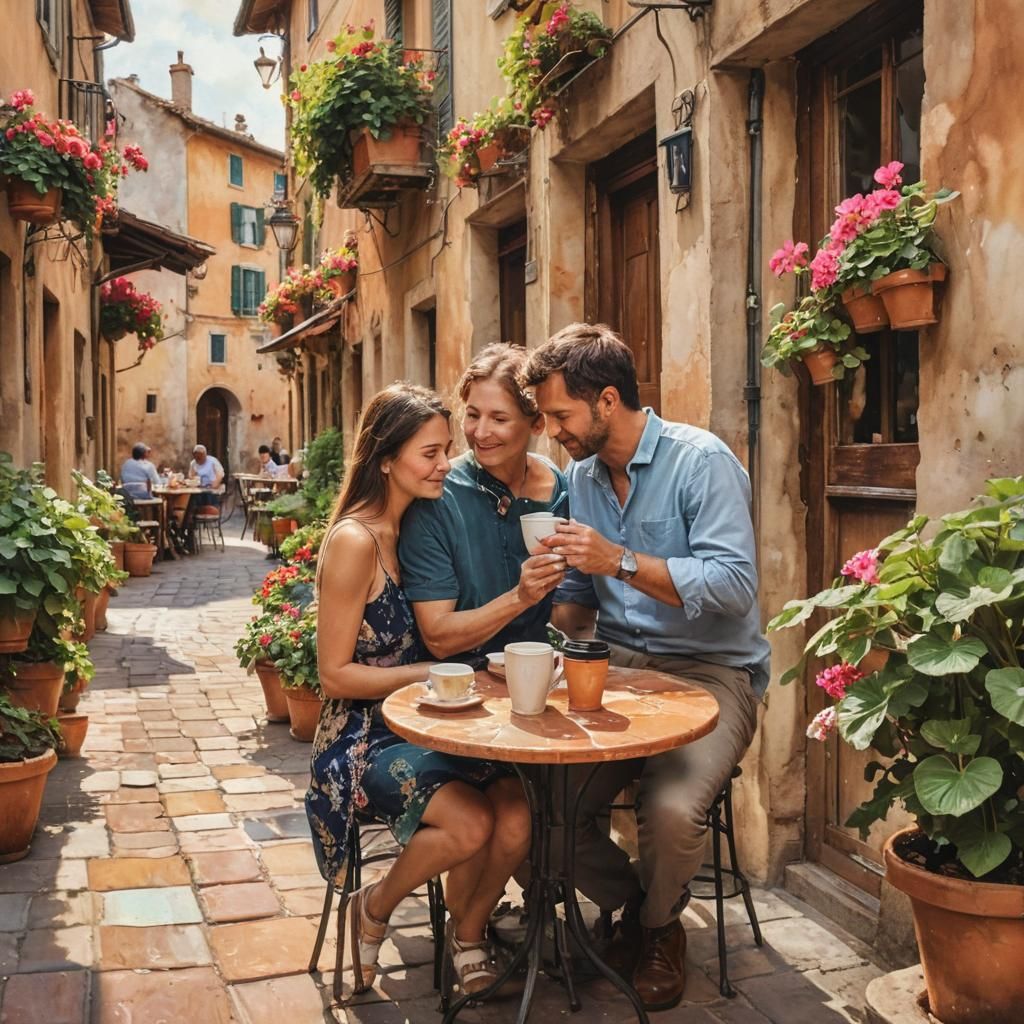 Italian Cafe Scene in Vibrant Alcohol Ink Watercolor