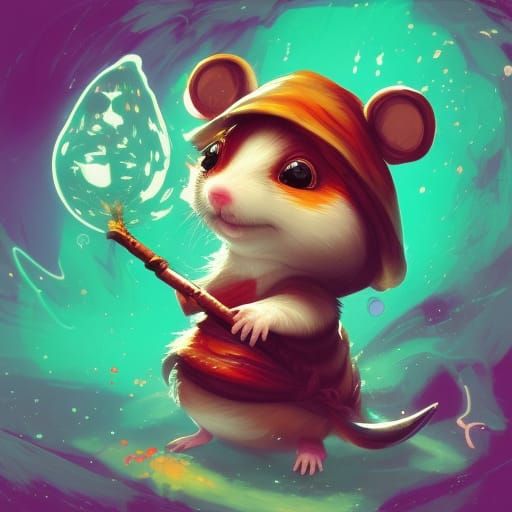 Chibi Hamster Wizard Casting a Glowing Spell