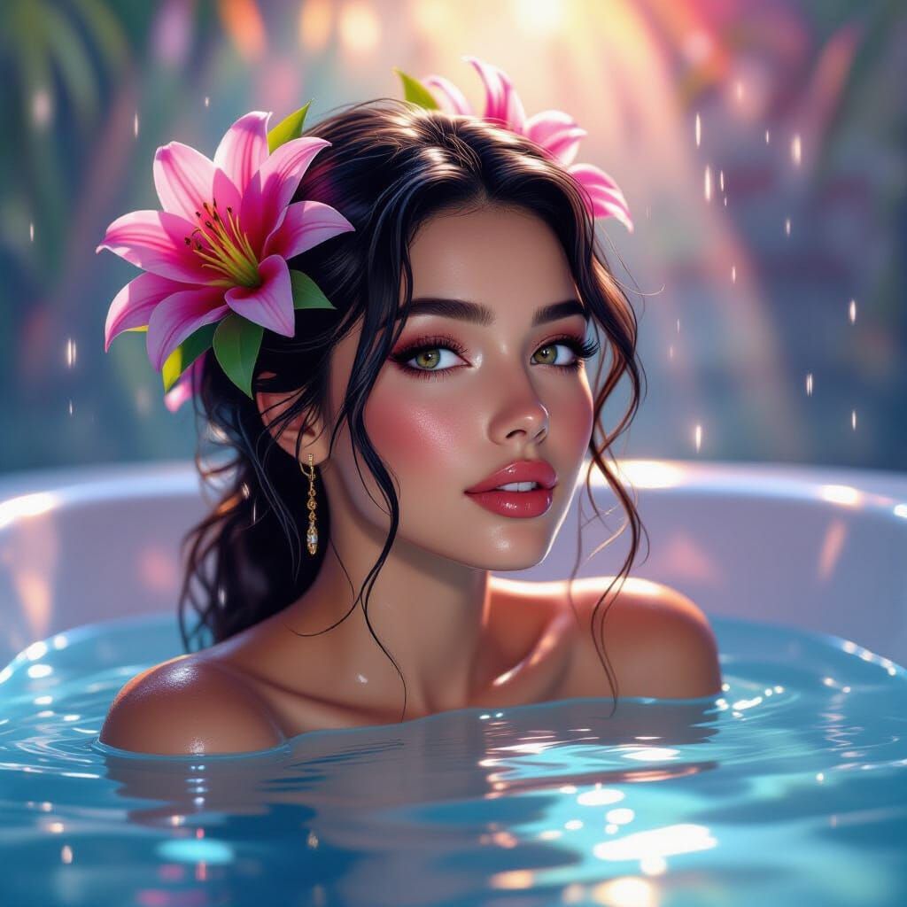 Lady in Bath: Hyperrealistic Splash Art