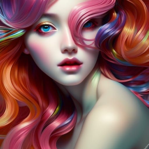 Hyperdetailed Portrait of Girl with Roses, Digital Art