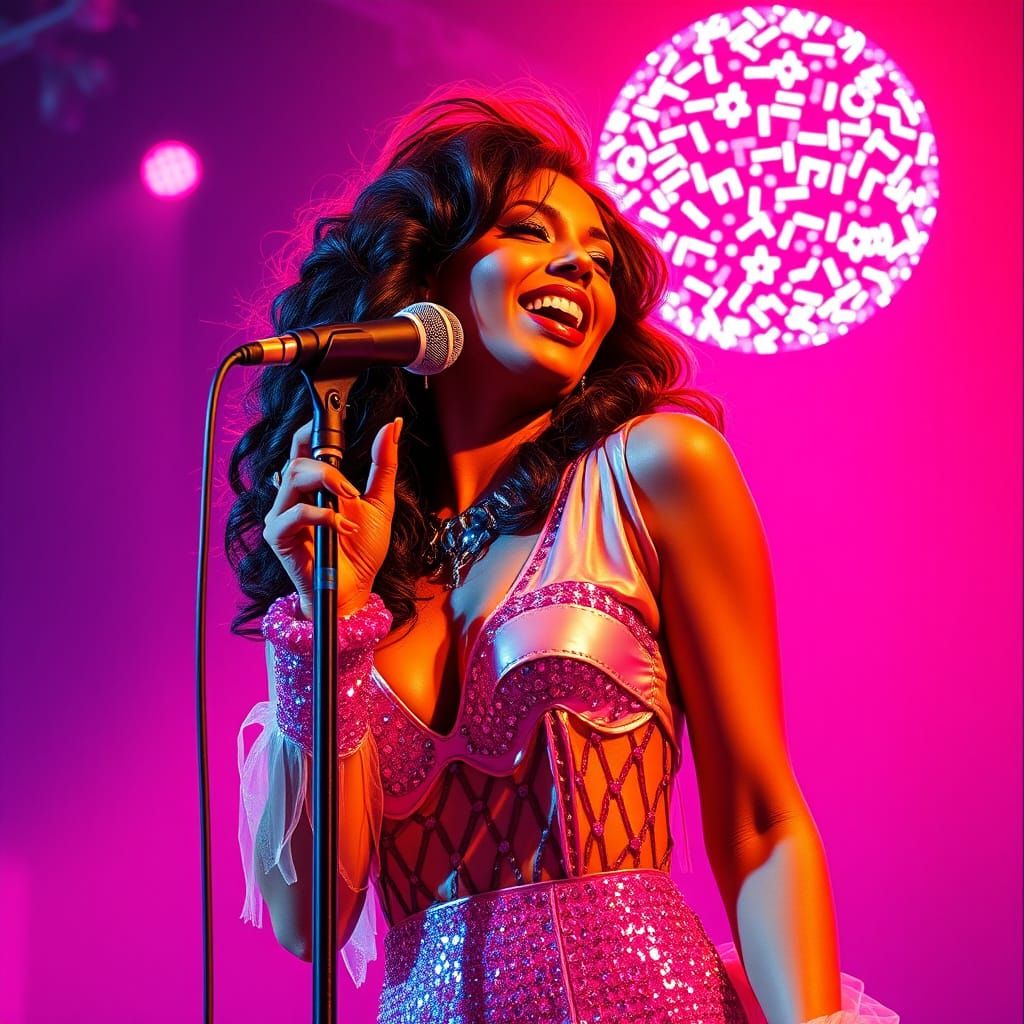 Disco Diva in Retro-Futuristic Neon Style