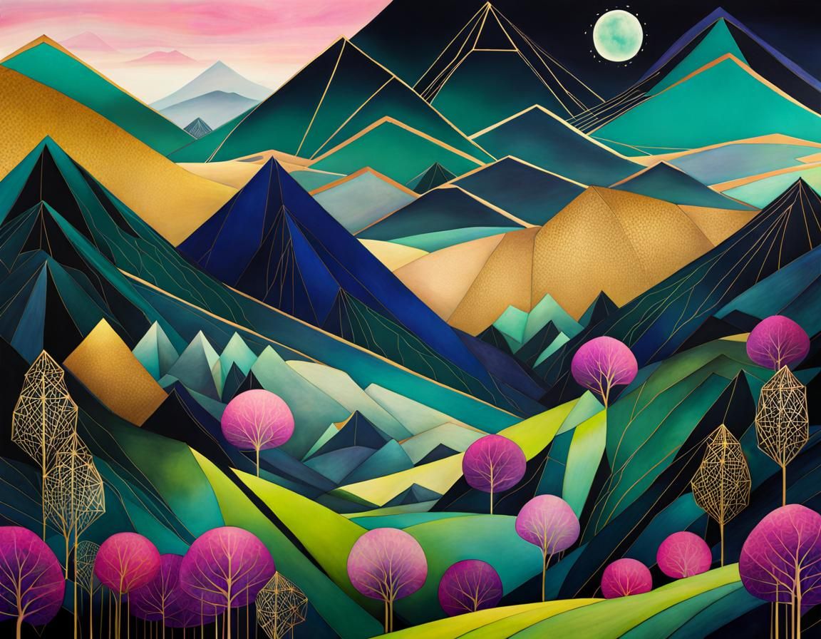 Futuristic Gothic Village in Foggy Mountain Valley