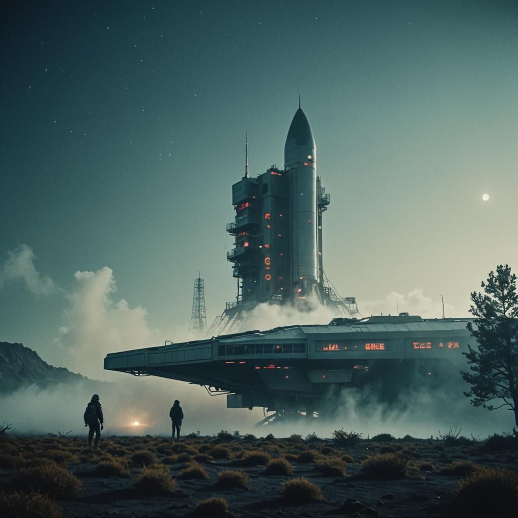Retro Space Scene with Fog in Cinematic Style