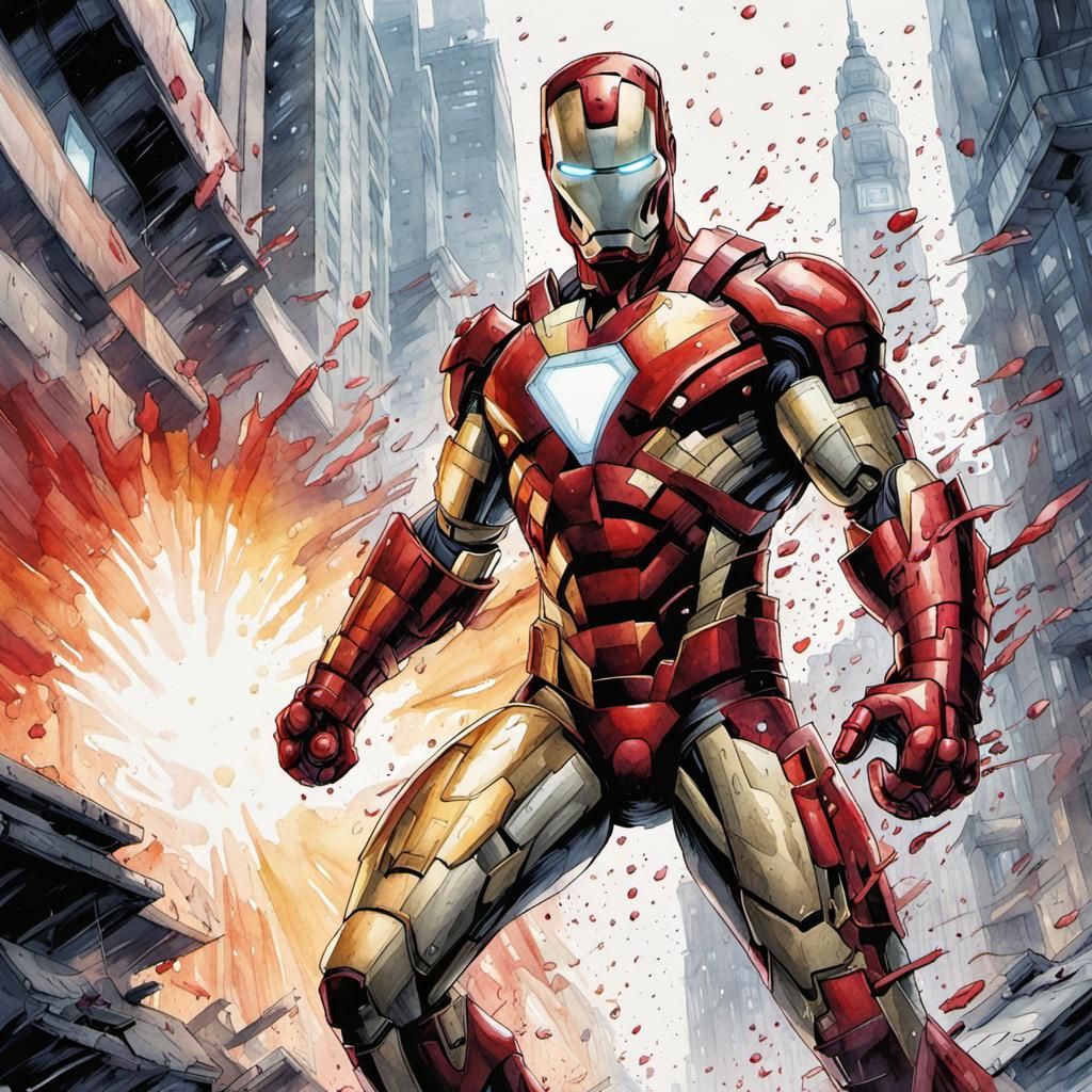 Ironman Watercolour Comic Book Art Poster