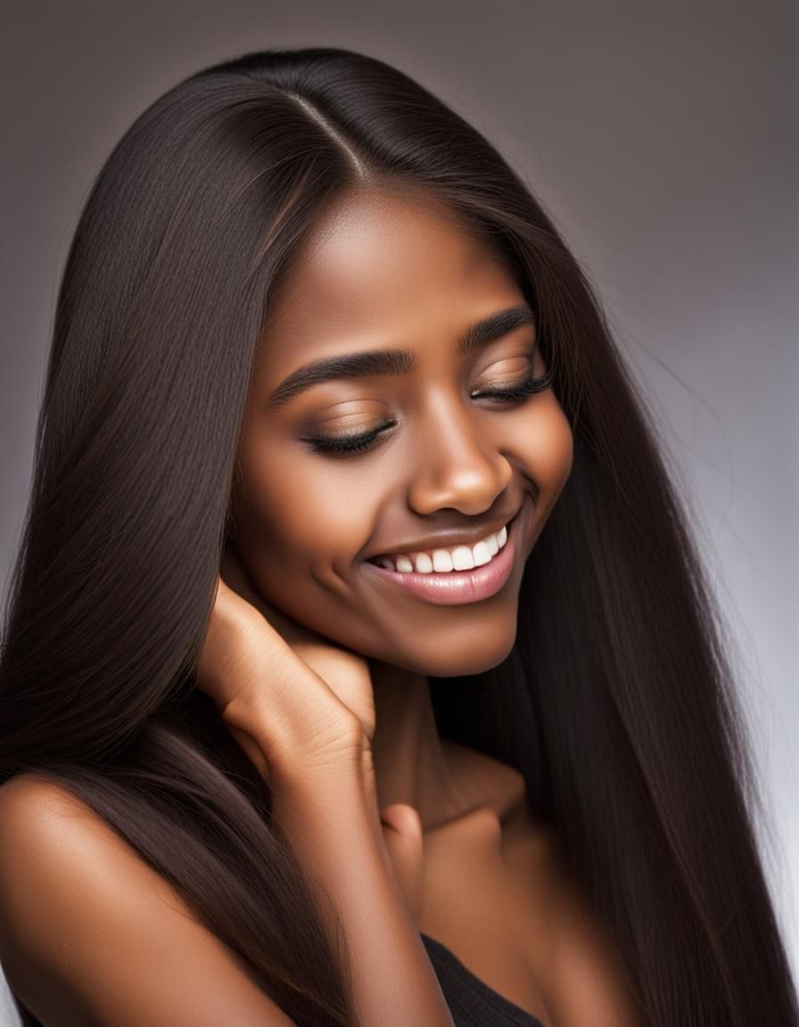 Beautiful Black-Haired Girl in Pink Lace Blouse Portrait