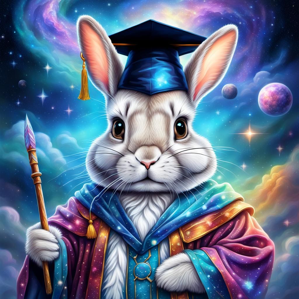 Rabbit Graduates: Cosmic Astral Illustration
