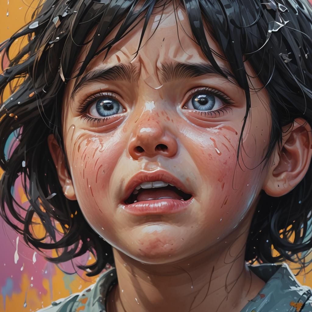 Crying Child in Hyperrealistic Splash Art Style