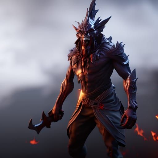 Flaming Undead Abomination in 3D Game Style