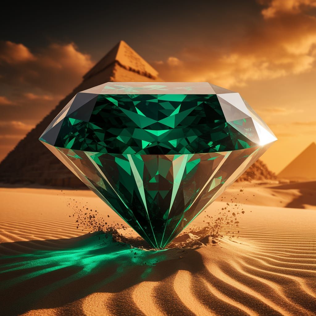 Giant Emerald Gemstone in Giza Desert