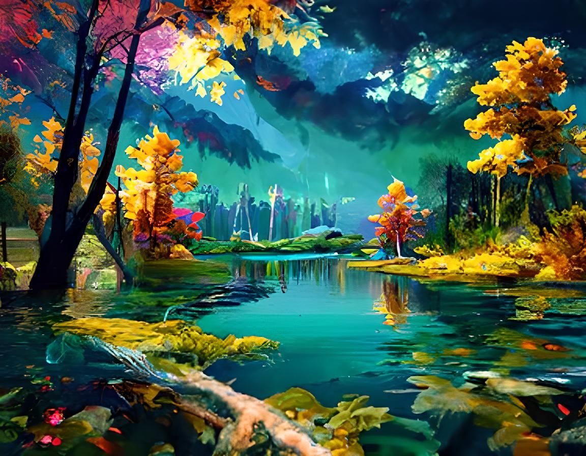 Ethereal Lake and Forest: A Fantasy Landscape