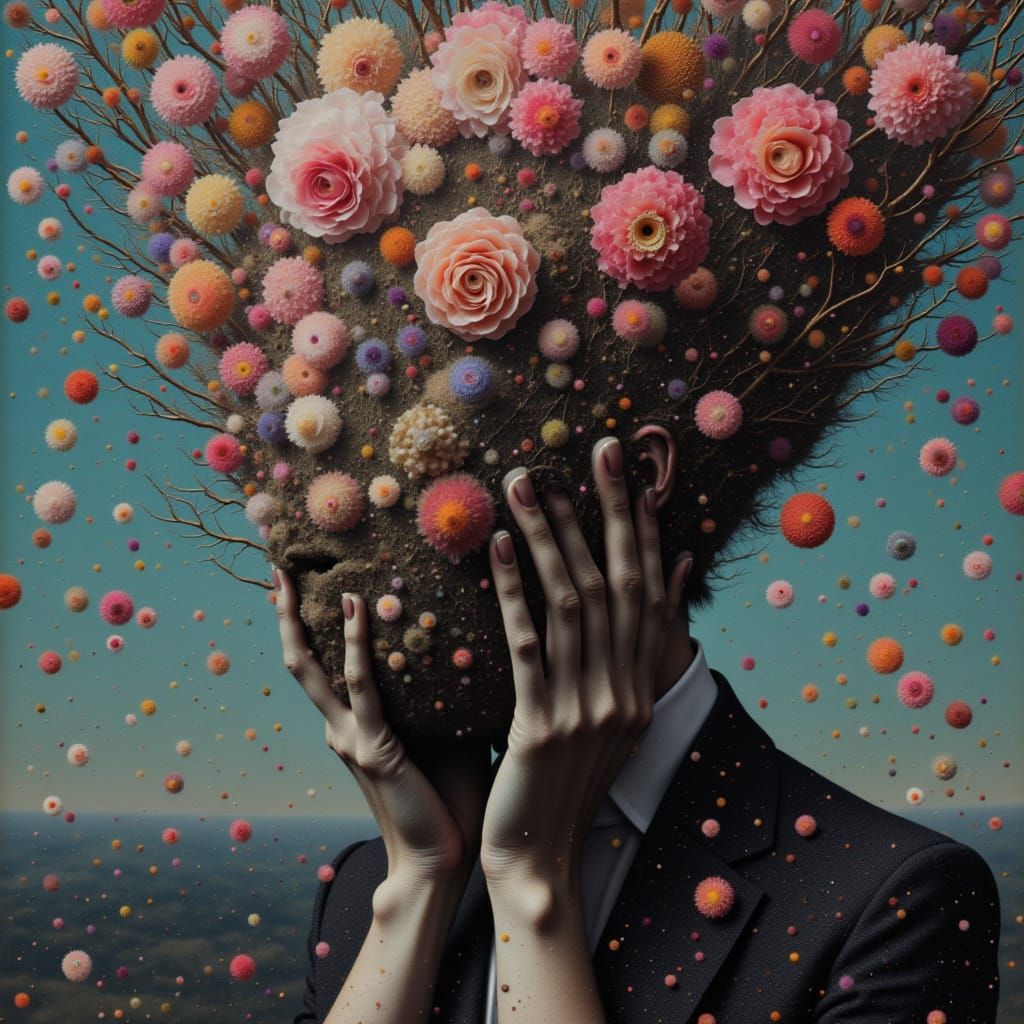 Recursive Head Devours Reflection Amid Glitch Static