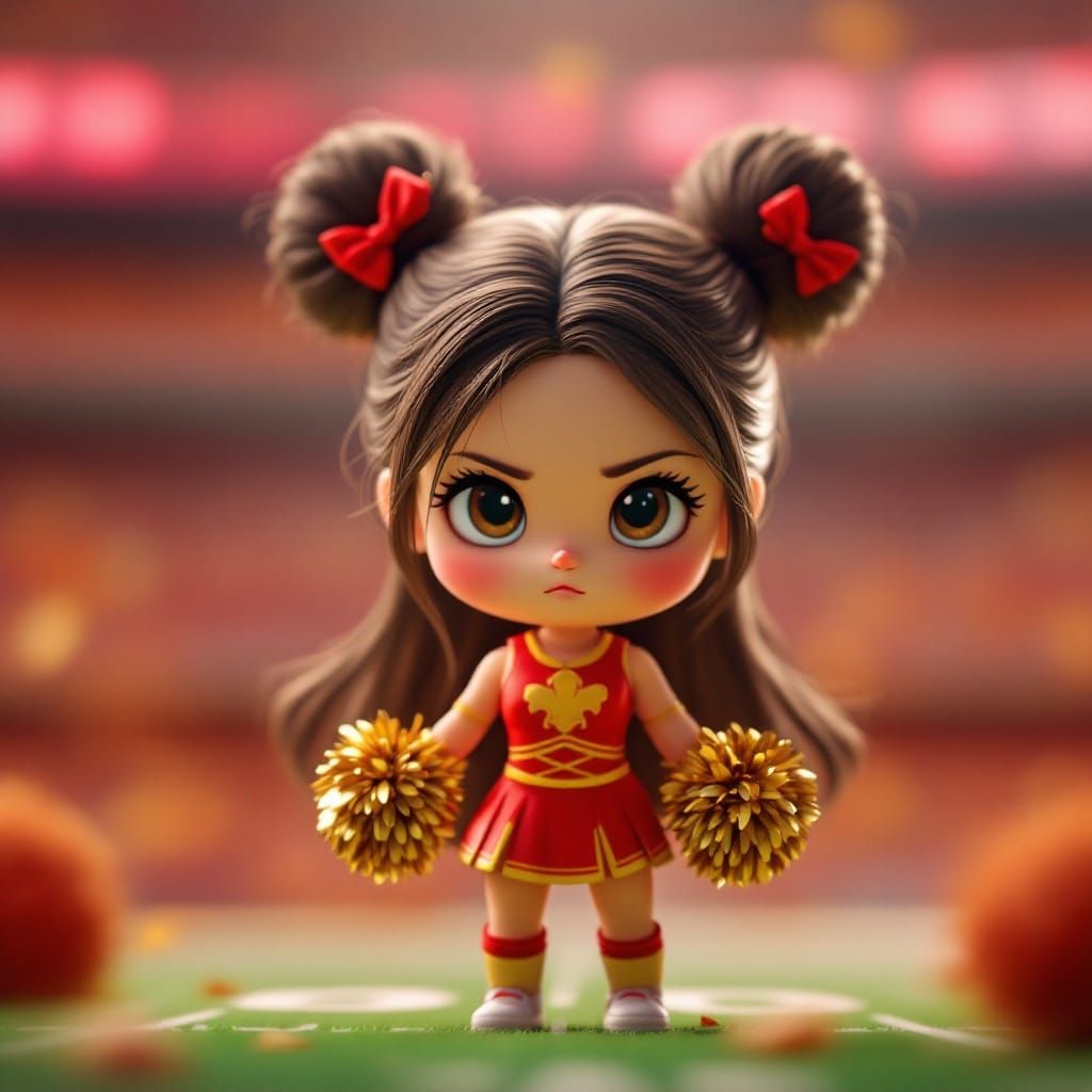 Chibi Cheerleader Doll in Vibrant Stadium Setting