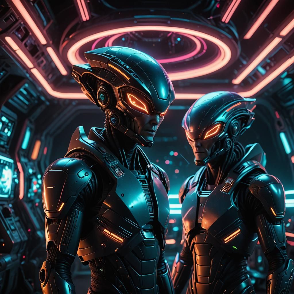 Dramatic First Contact: Neon Aliens Emerge in 8K