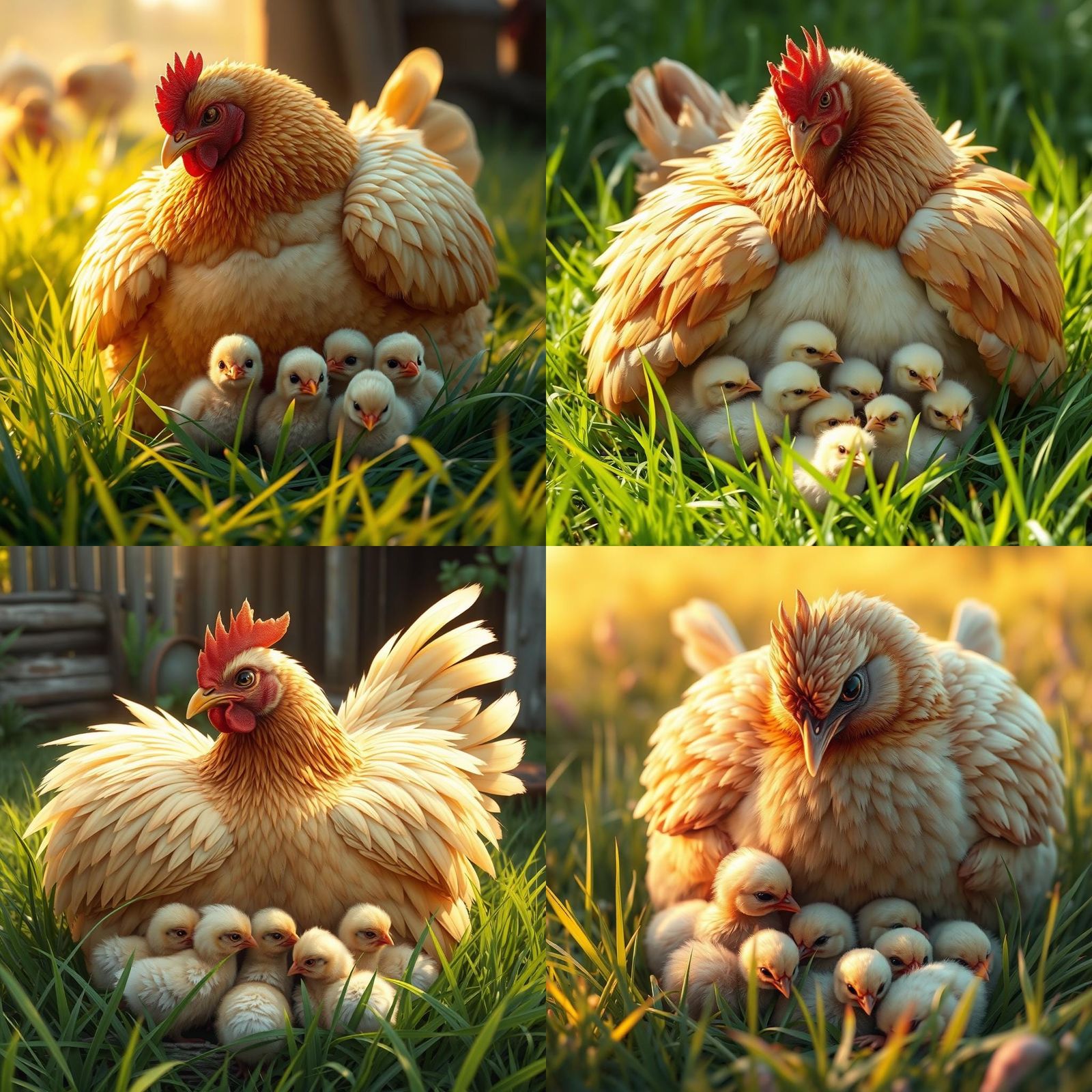 Hen with Chicks in 3D Anime Style