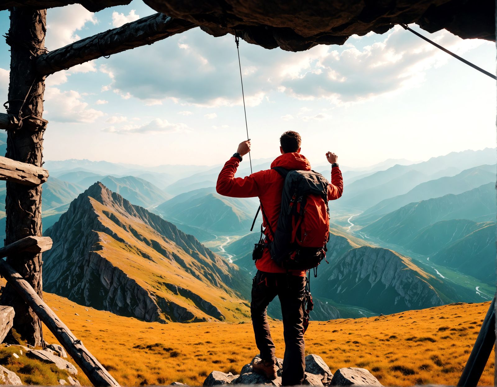 Mountain Climber in Hyperrealistic Cinematic Landscape
