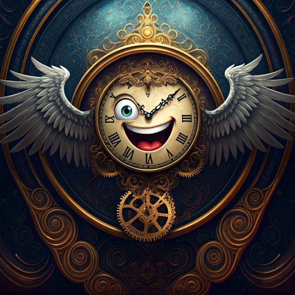 Whimsical Clock with Wings in Fantasy Style