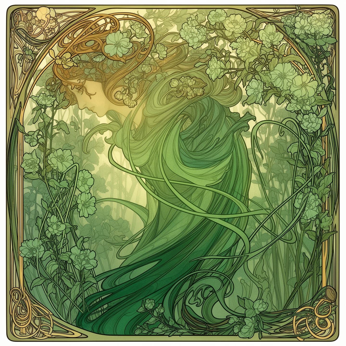 Art Nouveau Greenery with Gilded Accents