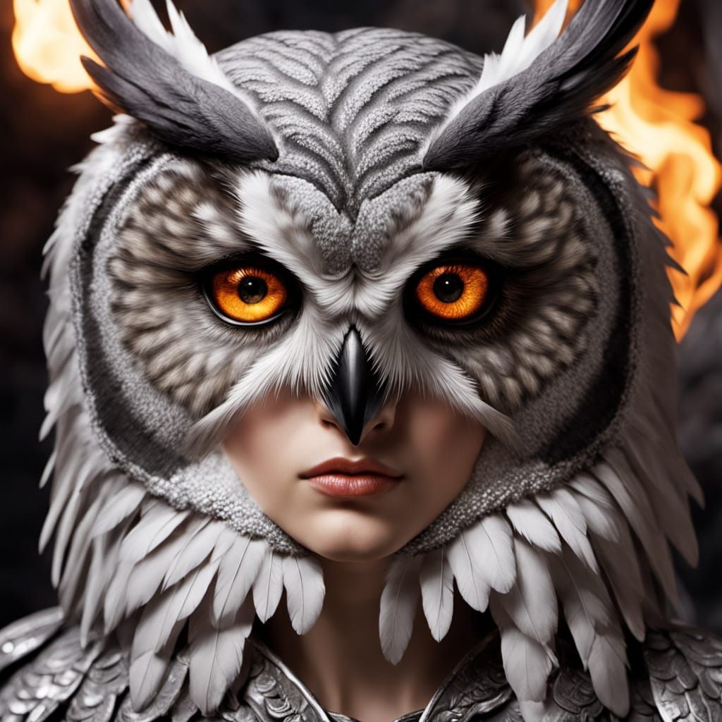 Mystical Cave Dweller with Horned Owl