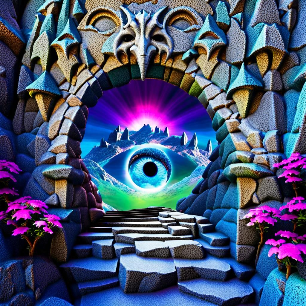 Hyperrealistic Psychedelic Castle Tunnel Optical Illusion